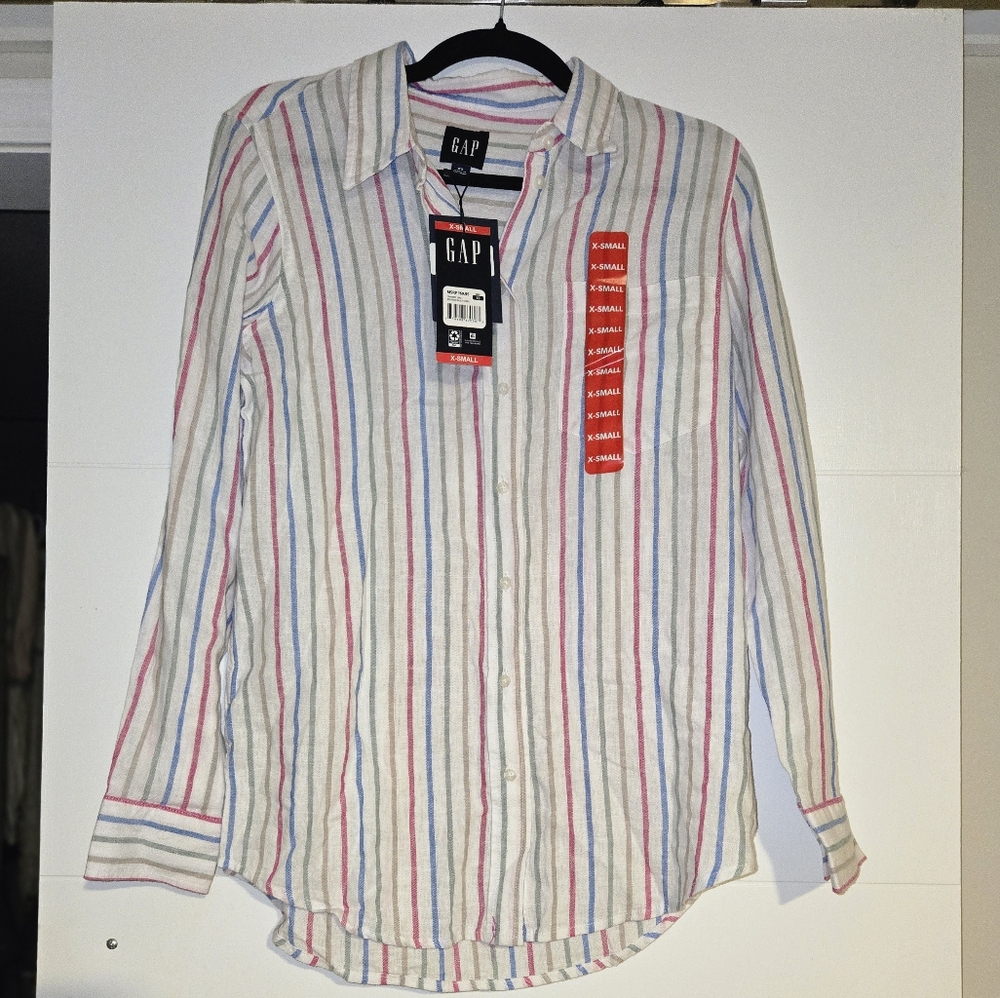 GAP Women's Striped Button Down Shirt - Pink, Blue, White